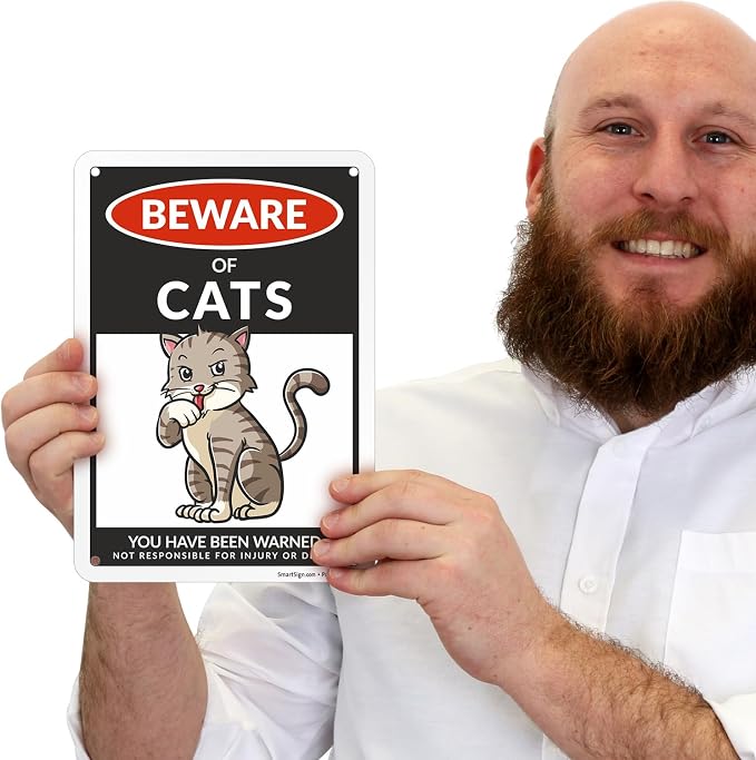 SmartSign Funny Beware Of Cats Warning Sign - 10"x7", 40 mil Laminated Rust-free Aluminum - Metal Signs for Entrances, Outdoors, Patio, Gifts, Cafe - Cats Theme, Made in USA - Image 2
