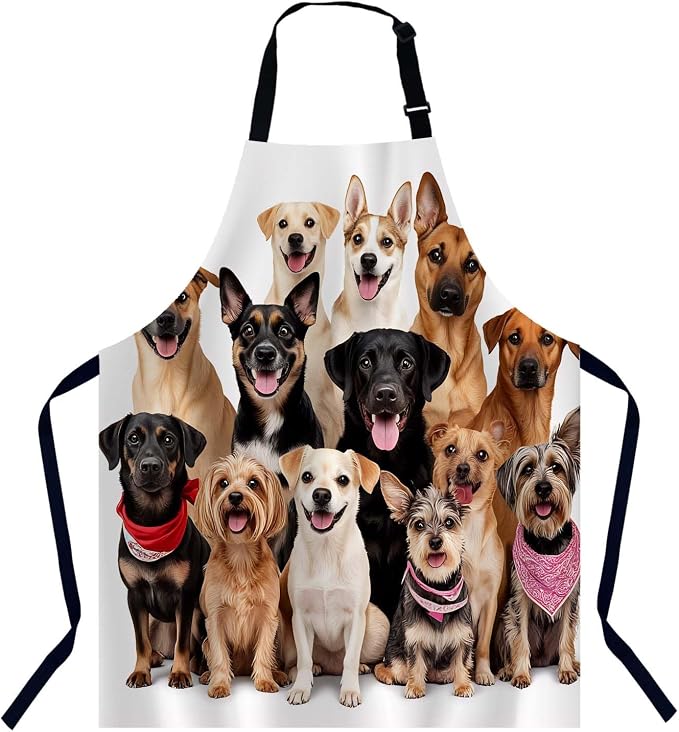 Group of Cute Dogs Apron for Women Men, Adjustable Apron Cooking Kitchen Chef Apron for Home Kitchen, Baking Gardening BBQ, Coffee House, Restaurant by Unknown