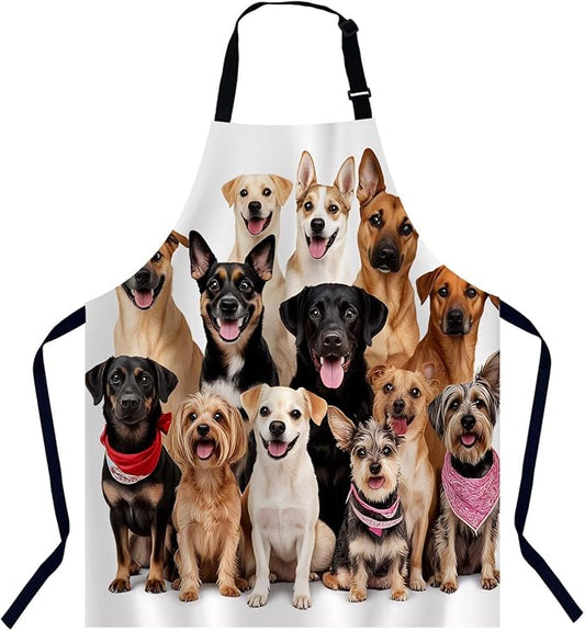 Group of Cute Dogs Apron for Women Men, Adjustable Apron Cooking Kitchen Chef Apron for Home Kitchen, Baking Gardening BBQ, Coffee House, Restaurant by Unknown