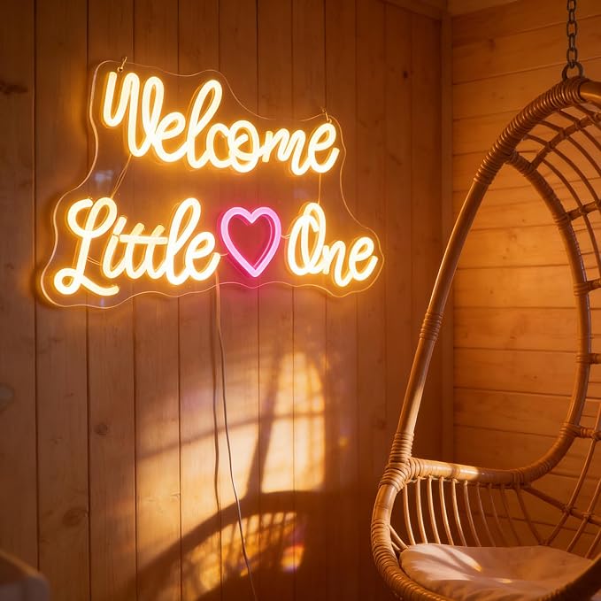 "Welcome Little One" Heartwarming Nursery Light, Gentle Joyful LED Wall Art for Baby's Room, Shower Gift, New Parent's Home/Family Entryway, Dimmable USB, Sweet Arrival Gift for Newborns & Families - Image 6