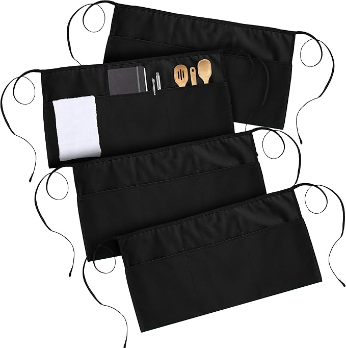 Utopia Wear 4 Pack Server Aprons with 3 Pockets, Waiter and Waitress Waist Aprons for Women with Pockets, Men Short Aprons