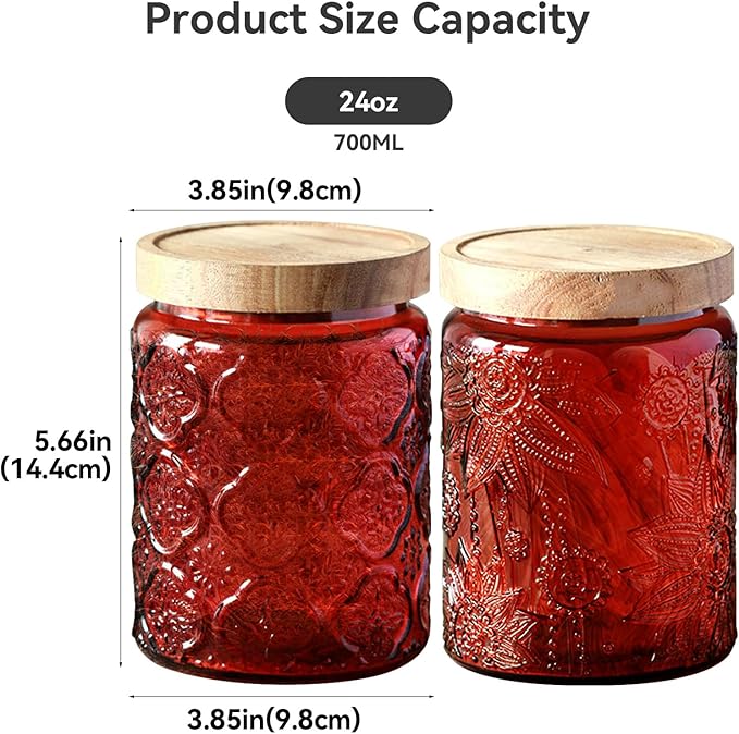 Glass Jar with Lid, Vintage Glass Storage Jars with Airtight Lid Coffee Canister Sugar Container for Kitchen Counter Pantry, Spice, Candy, Coffee Beans, Tea, Cookie (24 FL OZ Red Sunflower)