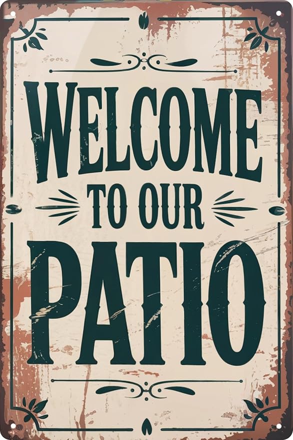 Welcome To Our Patio Beach Pool Funny Retro Metal Tin Signs Wall Decor 12x8 in by WSUPBPR