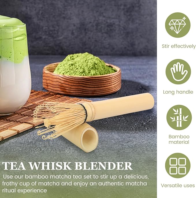 Bamboo Matcha Whisk with Long Handle and Stand, Bamboo Whisk for Matcha Tea Traditional Japanese Chasen Matcha Stirrer (Bamboo Whisk)