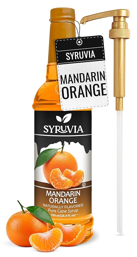 Syruvia Mandarin Orange Flavored Syrup for Drinks, Cocktails, Lemonades, Iced Teas and Desserts – 25.4 fl oz, With Pump