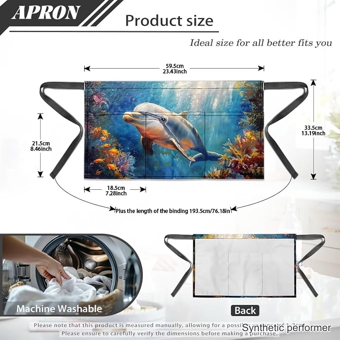 Waist Apron with 3 Pockets Waterproof 13 Inch Short Half Waist Aprons Women Men Server Aprons Waitress Waiter Apron - Image 7