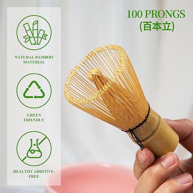 Matcha Whisk Set Matcha Making Kit Bamboo Chasen Ceramic Whisk Holder Stand Sifter Scoop Japanese Tea Tools (White)
