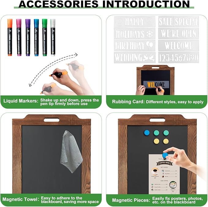 Magnetic Sandwich A-Frame Chalkboard Sign - 40 x 20 Inches, Brown Large Wooden Chalk Board for Sidewalk, Stand up Double-Sided Outdoor Easel Display for Restaurant Cafe Shop Wedding Party or Business