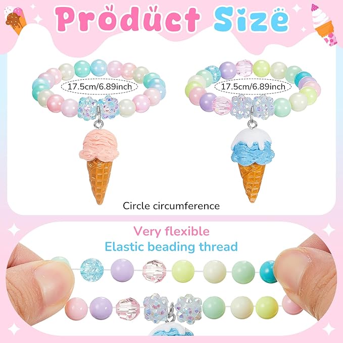 Ecally 12 Pcs Ice Cream Party Favors Beaded Bracelet Bulk Ice Cream Bracelet Decorations for Summer Party Supplies Pendant Accessories Supplies