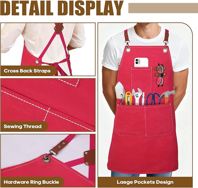 Aprons For Women Men With Large Pockets, Waterproof Cotton Chef Aprons For Cooking Server Grilling Bbq Kitchen