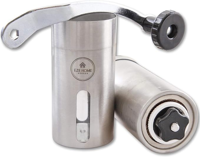 Hand Coffee Mill Grinder with Conical Ceramic Burr | Consistent Grind Every Time, Professional Grade, Stainless Steel, Lightweight and Portable, Heavy Duty Extra Long Hand Crank