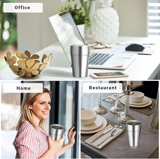 Stainless Steel Double Wall Cup, 16 oz Insulated Tumbler, 8 Pack Unbreakable Stackable Water Tumblers Insulated Metal Cup Premium Drinking Glasses for Travel Camping Home Outdoor