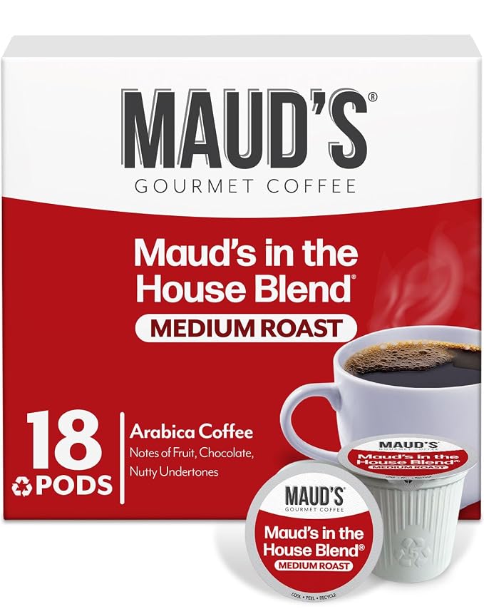 Maud's Medium Roast Coffee Pods, 18 ct, Single Serve Pods – 100% Arabica Coffee, Compatible with Keurig K Cups Maker by MAUDSCOFFEETEA