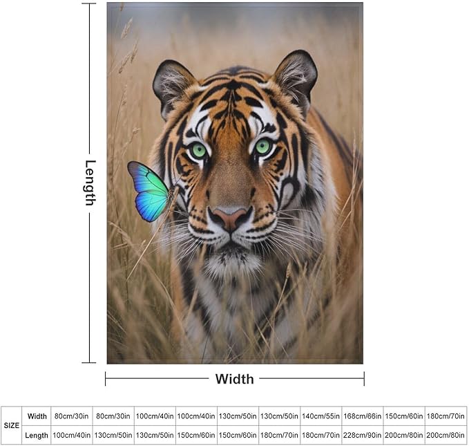 Beautiful Tiger Nature Grass Super Soft Throw Blanket, Blue Butterfly Flannel Fleece Decorative Throw for Sofa Couch Bedroom Decor Outdoor Use 30"x40"