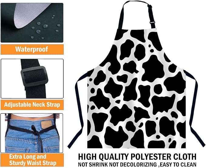 Black and White Cow Kitchen Apron for Women Men, Unisex Adjustable Cooking Apron, Waterproof Apron for Home Kitchen, Restaurant, Coffee House - Image 3
