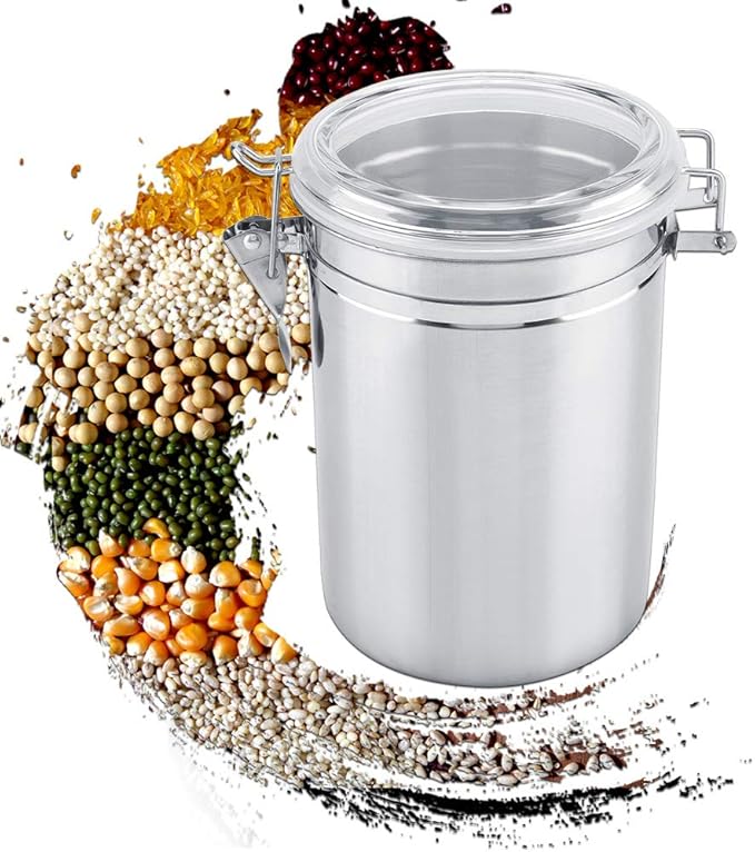 Joyzan Stainless Steel Coffee Canister, Airtight Ground Coffee Bean Storage Container Keep Fresh Organizer Jars Clear Clamp Lid Large Capacity for Kitchen Organization Pantry Tea Flour Sugar 1800ML