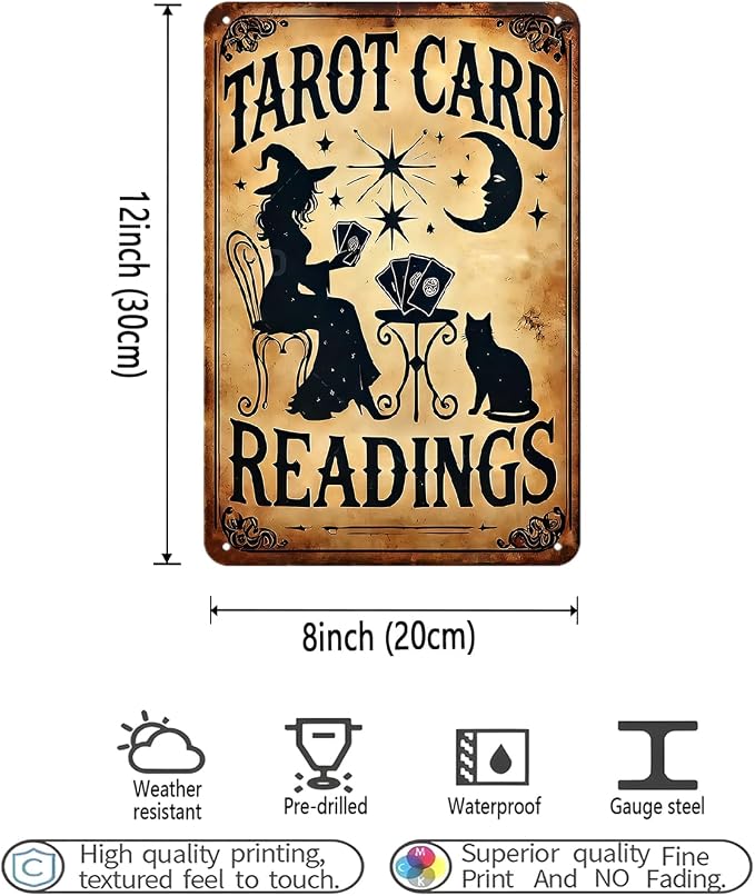 Vintage Cat Tarot Tin Sign Witch Moon Stars Metal Signs Print Aesthetic Room Decoration for Home Bedroom Dorm Bathroom Wall Decor 8 x 12 Inch - Image 4