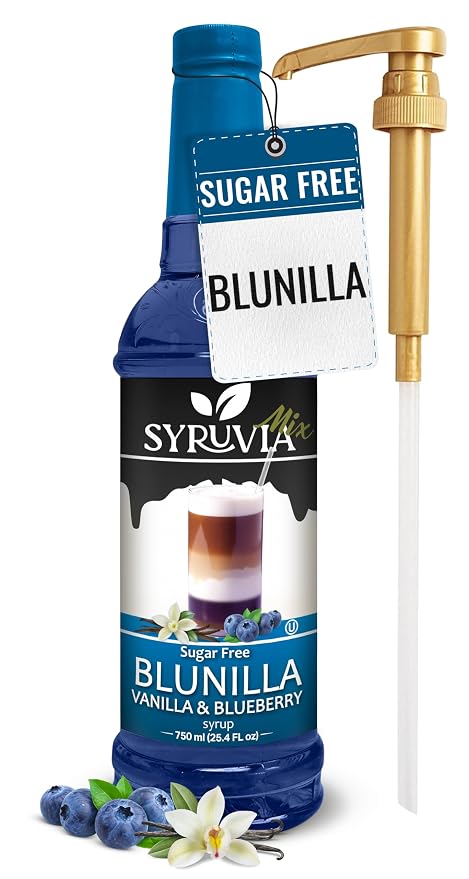 Syruvia Sugar Free Coffee Syrup, BLUNILLA Syrup, Vanilla Blueberry Flavored Syrup for Drinks, Lattes, and Desserts – 25.4 fl oz, With Pump by SYRUVIA