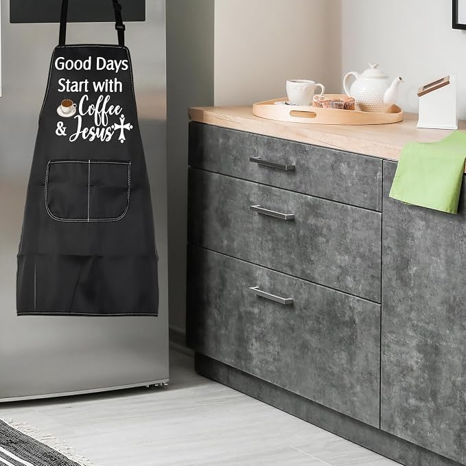 Coffee Lover Gift Good Days Start with Coffee & Jesus Waterproof Apron for Mom Dad Barista Christmas Graduation Gift - Image 7
