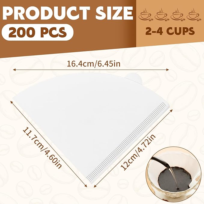 200 Count Coffee Filters, Coffee Filters #2 Disposable, #2 Paper Filter for Pour Over and Drip Coffee Maker, Suitable for Home Coffee Shop (White，2-4 Cup)