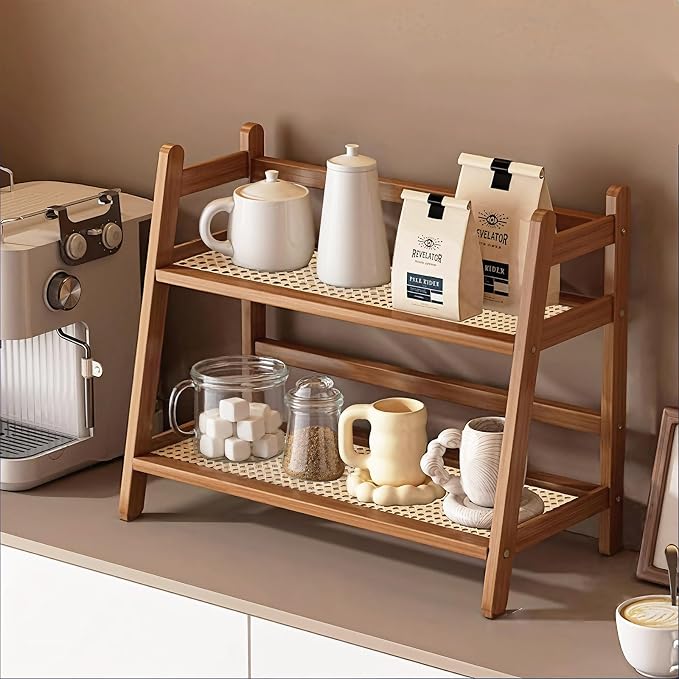 Coffee Station Organizer, Mug Holder Countertop, Kitchen Counter Shelf for Tea Coffee Bar Accessories, Matcha Stand, Cup Display, Condiment Storage Rack, 2 Tier, Brown by decorativestoragesolutions