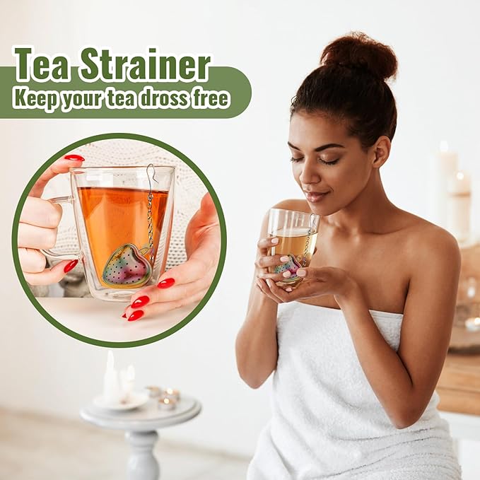 Sumind 25 Pcs Heart Tea Strainer Stainless Steel Ball Infuser Loose Leaf Steeper Interval Diffuser Mesh Filters with Extended Chain Hook for Cup Bottle Tea Party Wedding Bridal Shower (Various)
