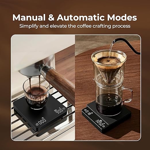 Mini Coffee Scale with Timer, USB-C Rechargeable Espresso Scale 2kg/0.1g High Precision Scale for Espresso & Pour-Over Coffee, Auto Timing, Water Ratio, Portable Digital Coffee Scale (Black)