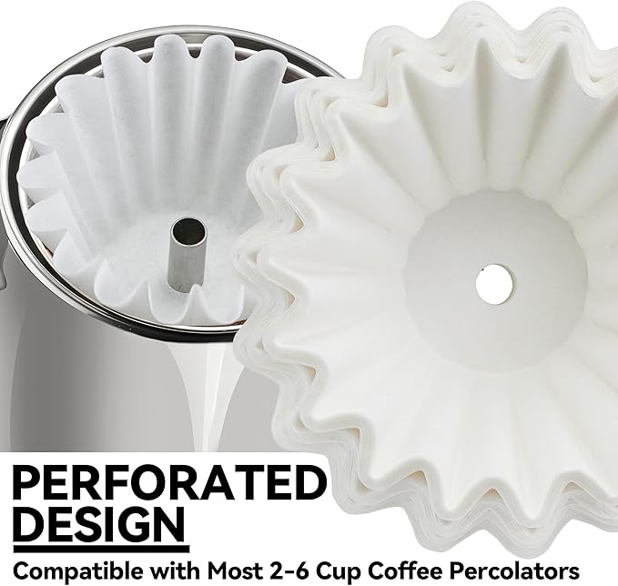 Coffee Filters Compatible with Farberware Coffee Percolator, 150 Pcs White Percolator Filters for Farberware FCP240/Yosemite, Coletti Bozeman 6/9 Cup, Elite Gourmet EC140