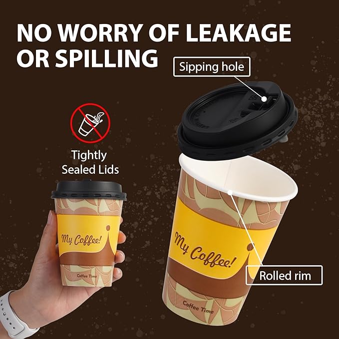 Tamone 100 Pack 16 oz Disposable Coffee Cups with Lids, Paper Coffee Cups with Lids, Cold/Hot Drinking Paper Cups for Water or Juice, Disposable Paper Cups for Home, Office