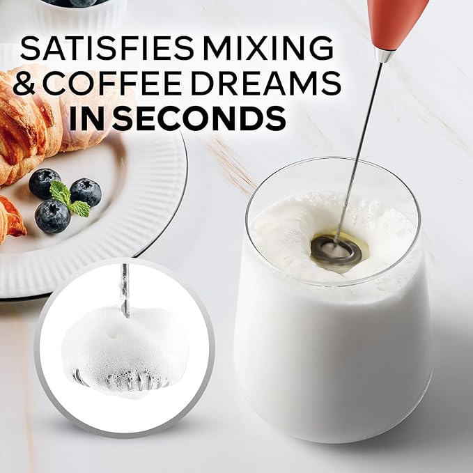 Zulay Kitchen Powerful Milk Frother Wand With 4 AA Duracell Batteries - Ultra Fast Handheld Drink Mixer - Electric Whisk Foam Maker for Coffee, Lattes, Cappuccino, Matcha & Creamer