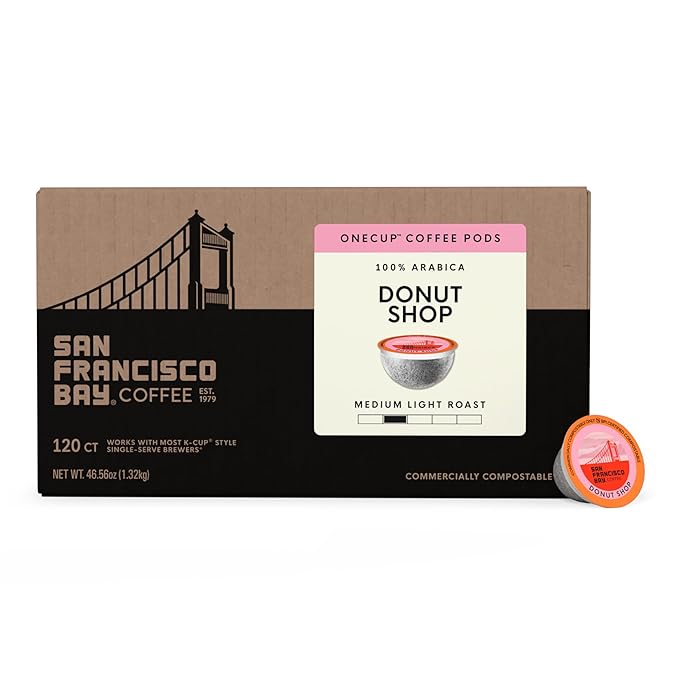 San Francisco Bay Compostable Coffee Pods - Donut Shop (120 Ct) K Cup Compatible including Keurig 2.0, Light Roast