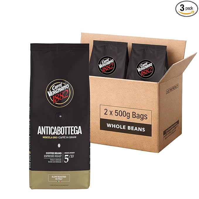 Caffe Vergnano 1882 Antica Bottega Whole Bean Arabica Medium Roast Espresso - Italian Coffee Beans Chocolate, Nuts and Caramel Notes, Intensity 5/10, 3.3 lbs