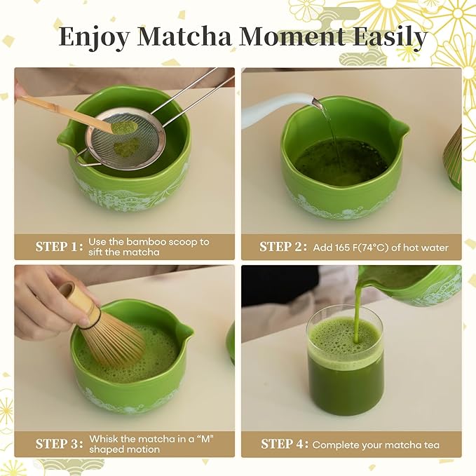Matcha Bowl Set Kit, Vintage Matcha Whisk Making Tools Ceramic Bowl and Whisk Holder Accessories Gift Set for Women Friends Tea Culture Lovers