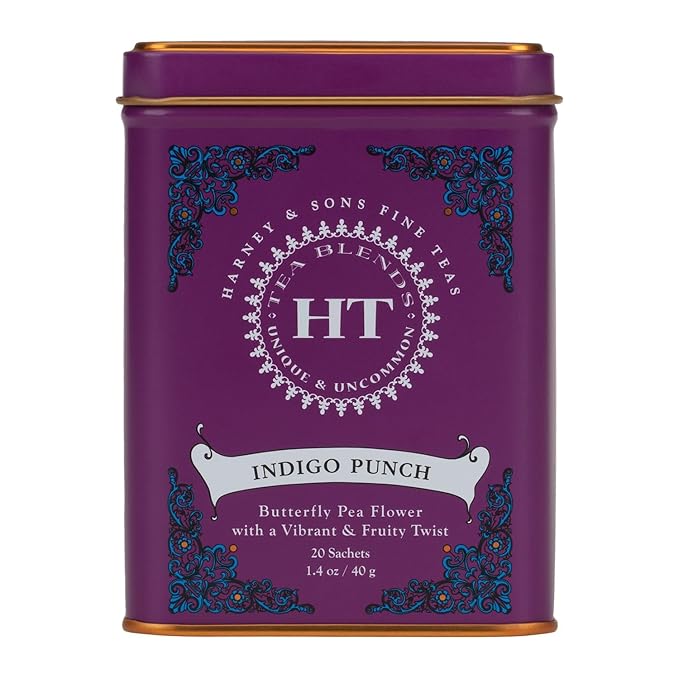 Harney & Sons Indigo Punch, Butterfly Pea Flower Tea with Fruity Flavors, HT Line, 20 sachets