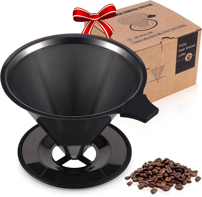 【2.0 Upgraded】 Stainless Steel Pour Over Coffee Maker, Reusable Paperless Drip Coffee Filter and Coffee Strainer for Single Cup Hand Brew, 1–6 Cup
