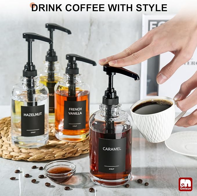 Coffee Bar Accessories, Syrup Dispenser With 1/4oz Large Capacity Pump - Glass Pump Dispenser for Station, Organizer, 4 Pack - Image 5