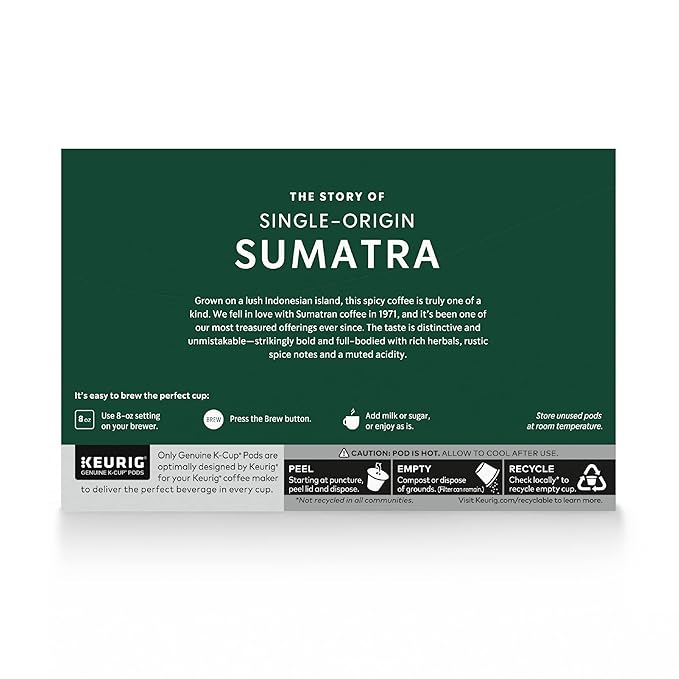 Starbucks K-Cup Coffee Pods, Dark Roast Coffee, Sumatra for Keurig Brewers, 100% Arabica, 6 boxes (60 pods total)