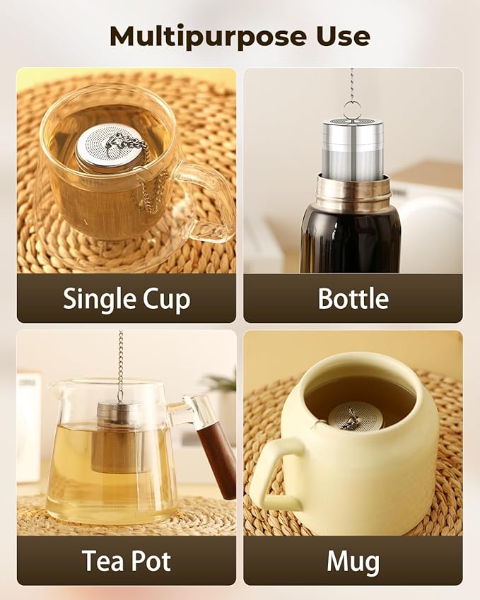 Tea Infusers for Loose Leaf Tea, Extra Fine Mesh Tea Strainer, Updated Slim Threaded Lid 304 Stainless Steel Tea Steeper with Drip Tray for Tea, Spices & Seasonings