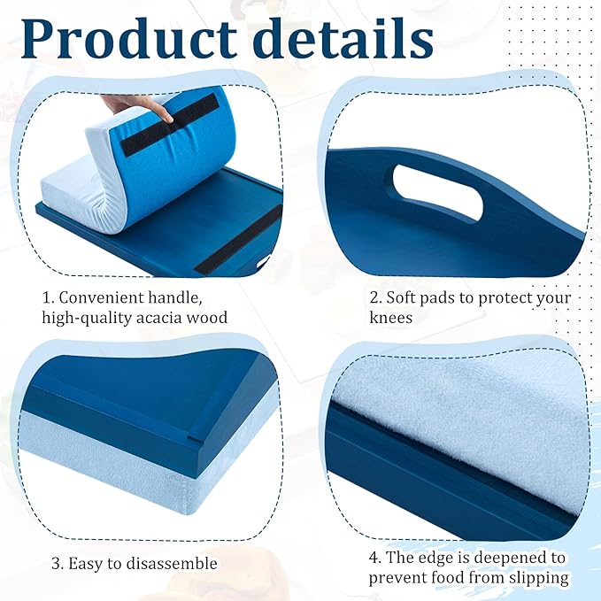 Tioncy 1 Piece Bamboo Lap Tray with Detachable Pillow 16.9'' x 13'' Lap TV Trays Desk with Handles for Adults Eating in Recliner Breakfast Housewarming Gift (Blue)