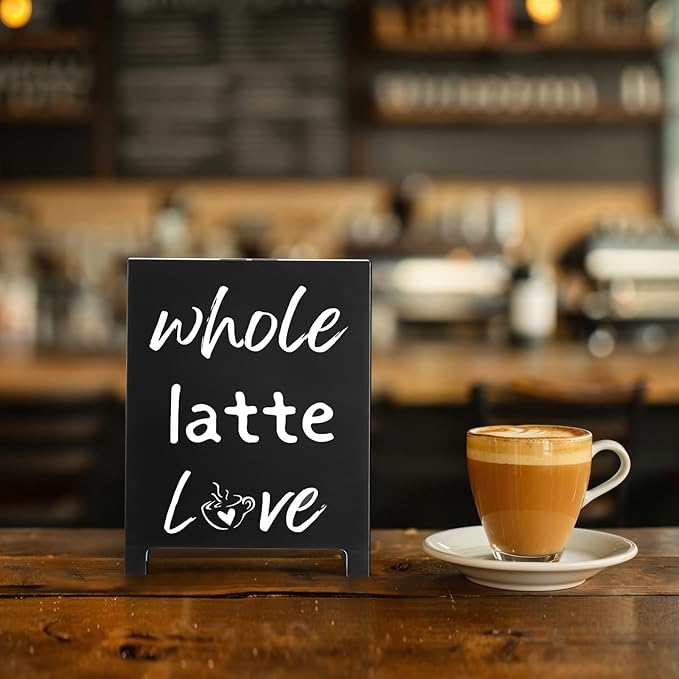 A Whole Latte Love Desk Decor Sign Retro Coffees Shop Table Display for Coffee Station Home Office Kitchen Bar Cafe Counter Bookshelf Christmas Gift for Coffees Lovers Barista Friends