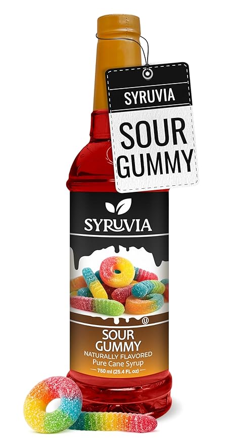 Syruvia Sour Gummy Syrup, Natural Flavors, Syrup for Drinks, Lattes, and Desserts – 25.4 fl oz
