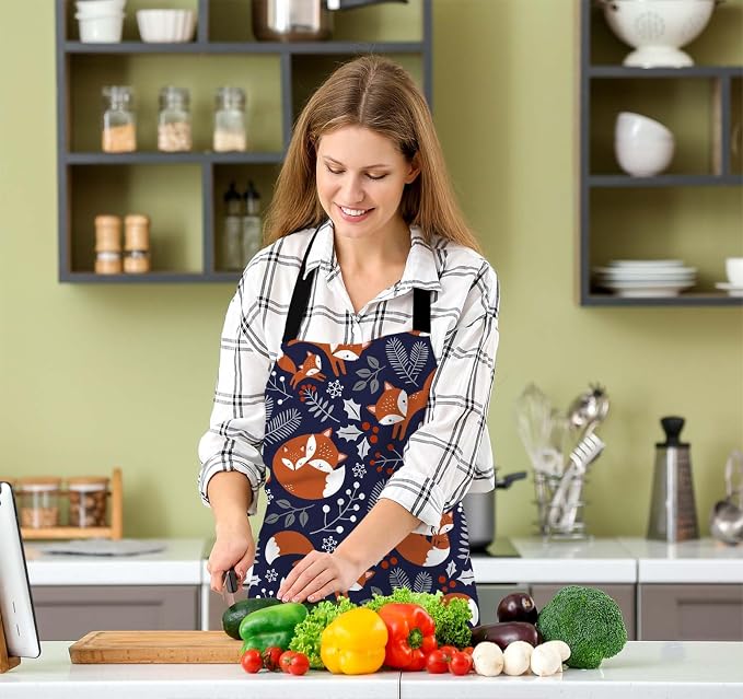 Cute Fox Family Waterproof Apron Kitchen Chef Aprons Bibs for Grooming Cooking Baking Painting Gardening - Image 5