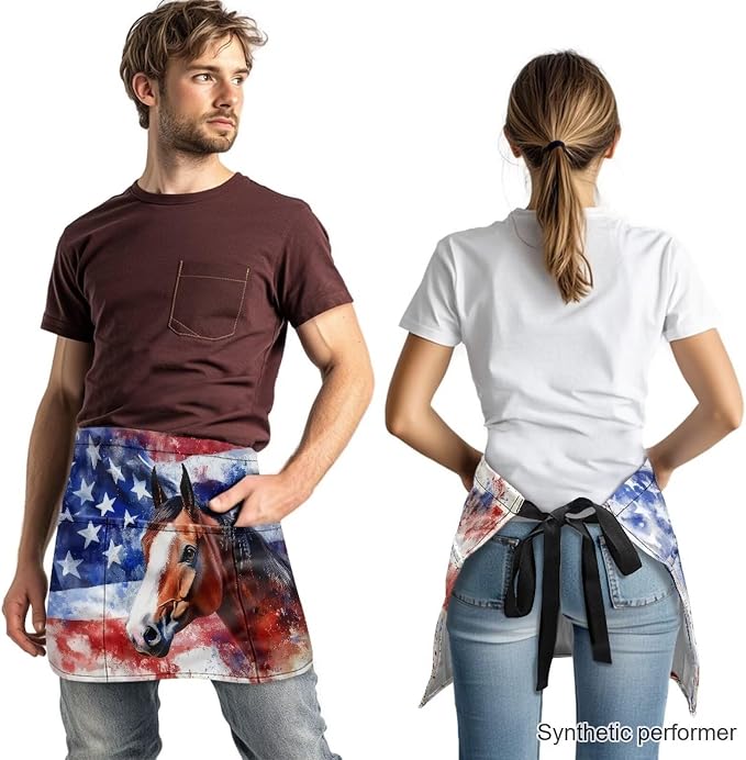 Waist Apron with 3 Pockets Waterproof 13 Inch Short Half Waist Aprons Women Men Server Aprons Waitress Waiter Apron - Image 2