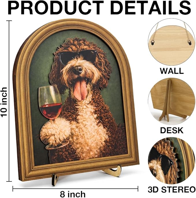 3D Funny Gentleman Dog Wall Art Sign for Bar Decor, Drinking Dog Portrait Wall Decor, 8x10 Inch