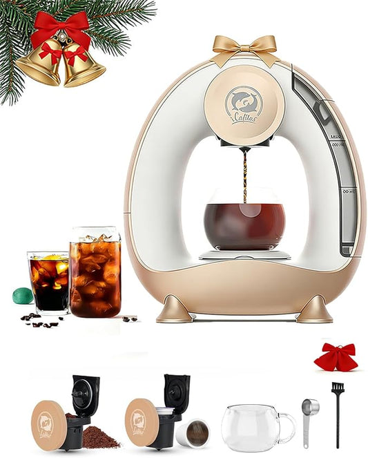 2-in-1 Coffee Maker, Fast Brew in 1.5mins, Single Serve Coffee Machine Compatible with K-Cup Pods & Ground Coffee, 1400W 20s Preheat, Compact for Home,Small Place,Office&RV, 8oz,Champagne