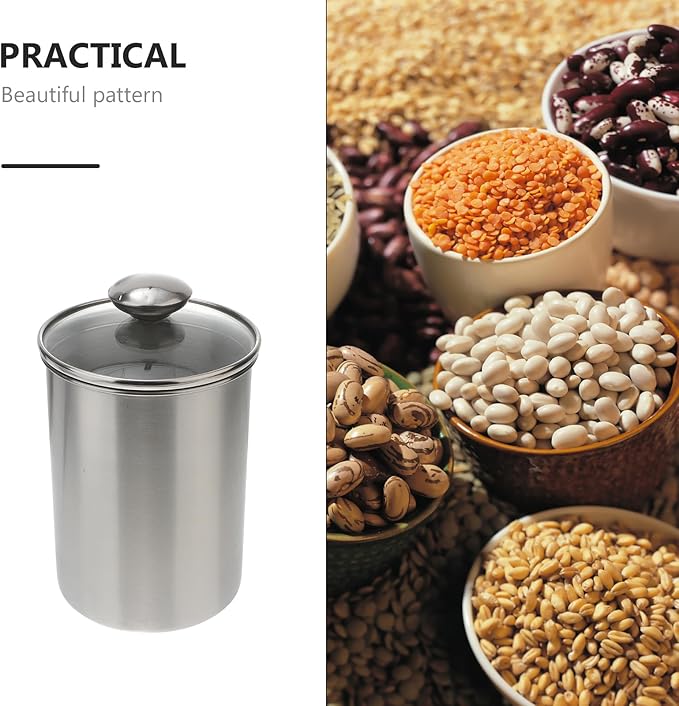 Cabilock 1750Ml stainless steel airtight food storage jar with clear lid for coffee beans, tea, sugar, flour, nuts, and snacks - kitchen counter canister