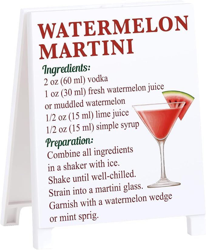 Watermelon Martini Recipe Rustic Bar Decor for Home Cafe Farmhouse Cocktail Sign for Kitchen Bar Cart Accessories Mixology Christmas Gift for Bartender Men Women Couple - 5.59 x 4.33 inch Acrylic Sign by Funnysignsandcozydecorgiftsforyourspacethatspeakyourmind