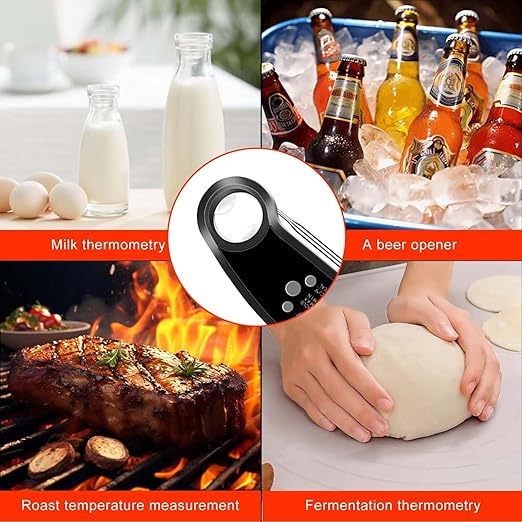 Digital Instant Read Food Thermometer with Backlight, LCD Display, Calibration Function, Built-in Bottle Opener for Grilling, BBQ, Turkey, Candy, Liquid Temperature Measurement, Black