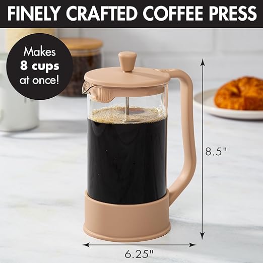 Primula French Press Coffee Maker, Heat Resistant Borosilicate Glass with Stainless Steel Filters, 8 Cup, 34 oz, Caramel