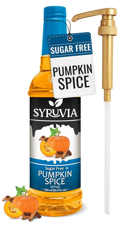 Syruvia Sugar Free Pumpkin Spice Coffee Syrup, Flavored Syrup for Drinks, Lattes, and Desserts – 25.4 fl oz, With Pump by SYRUVIA